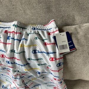 Champion Kids White Shorts with Multicolor Logo Print